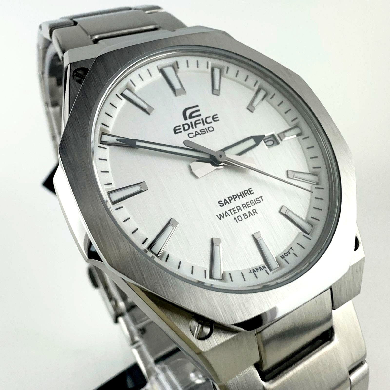 Casio Edifice EFR-S108DJ-7AJF silver stainless steel watch with white dial and sapphire glass