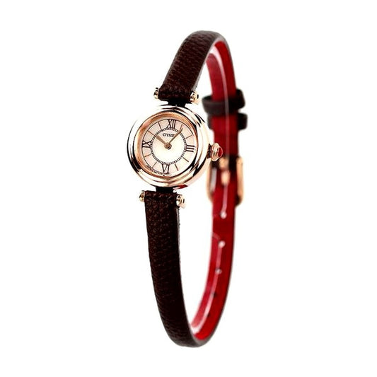 New Citizen EG7083-04W women's watch with pink dial, brown calf leather band, and rose gold stainless steel case