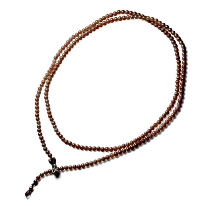 Akoya cultured pearl necklace 3.5-4mm with briolette rose quartz and ribbon clasp on an 80 cm strand