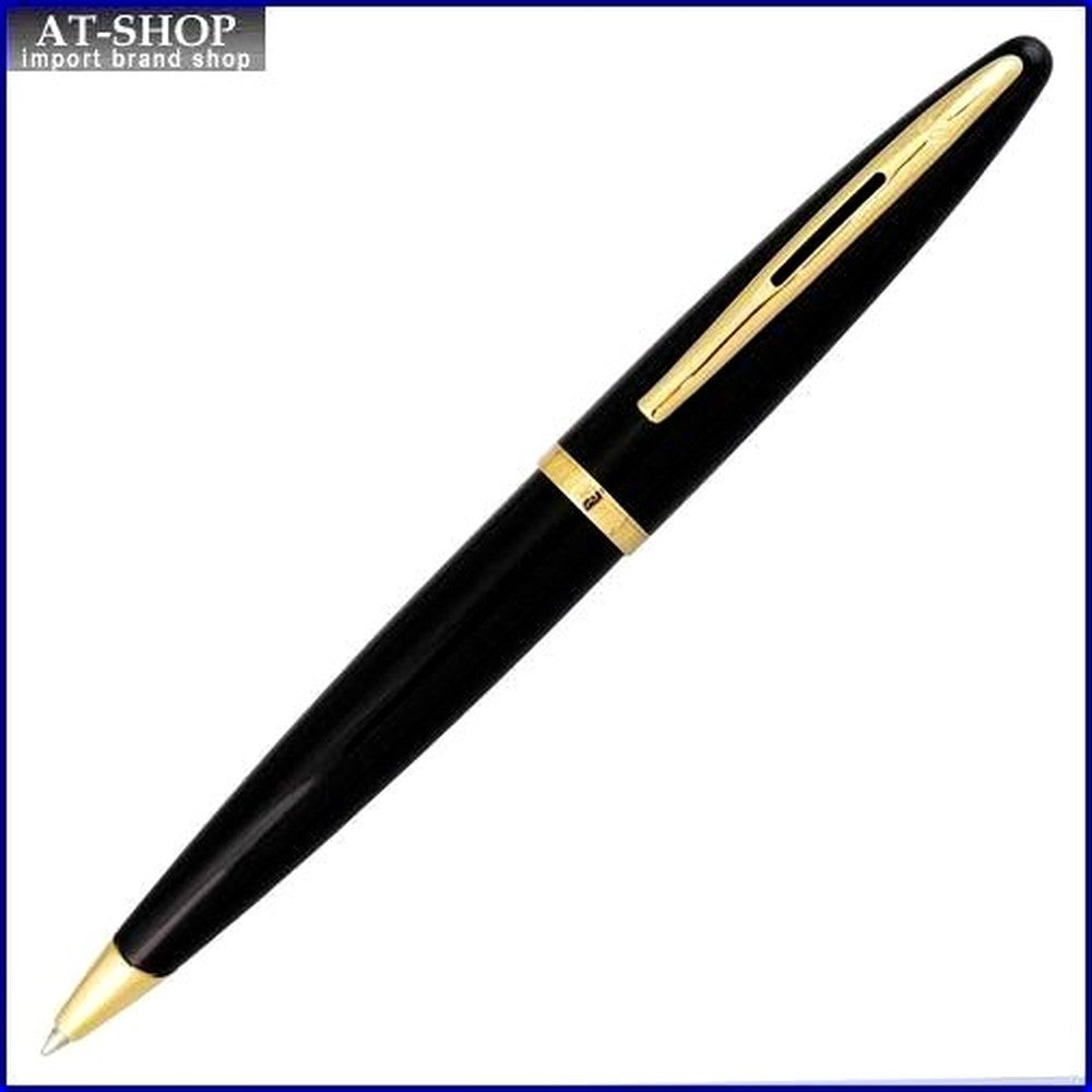 WATERMAN KAREN Black Sea GT ballpoint pen in black with gold trim, 144mm length, shown on white background
