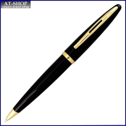 WATERMAN KAREN Black Sea GT ballpoint pen in black with gold trim, 144mm length, shown on white background