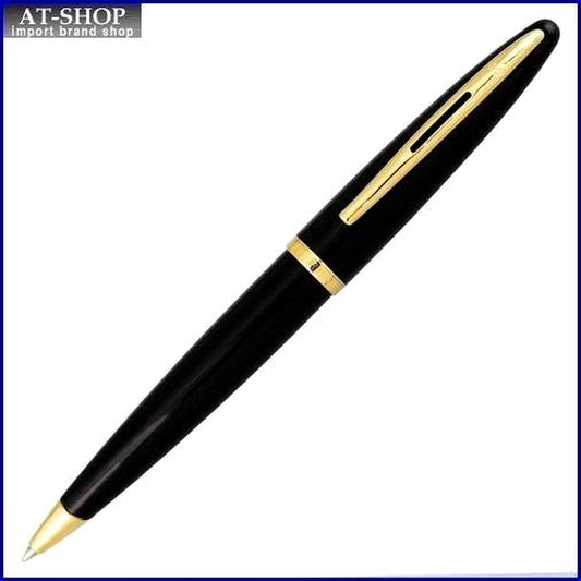 WATERMAN KAREN Black Sea GT ballpoint pen in black with gold trim, 144mm length, shown on white background