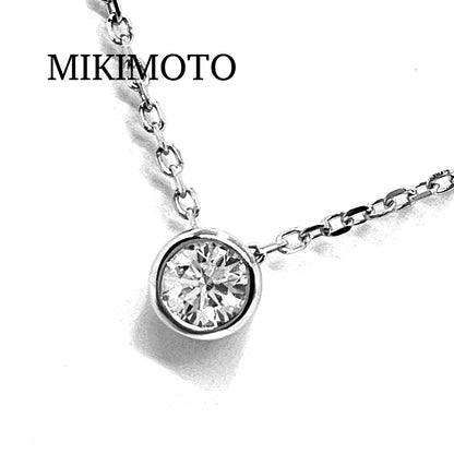 MIKIMOTO diamond necklace in Pt950 with 0.27ct diamond and 40cm chain laid flat
