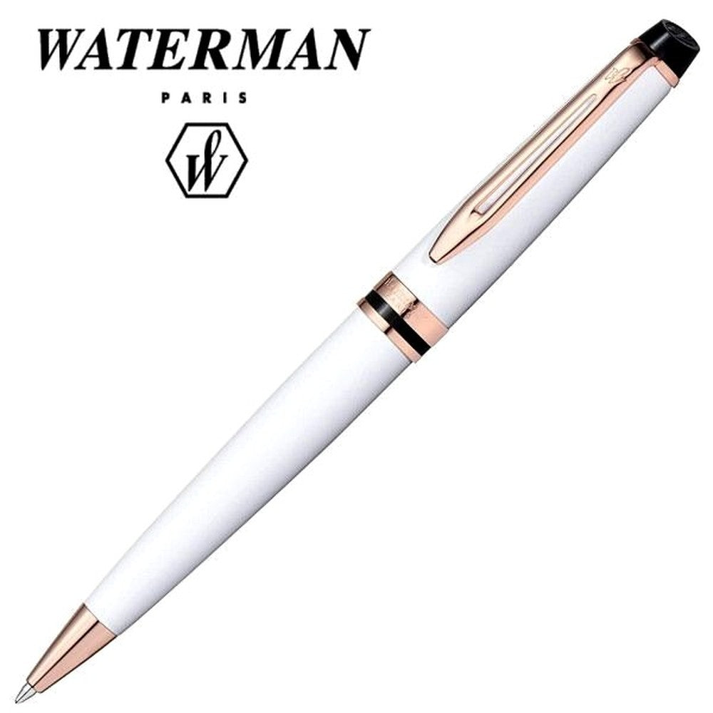 WATERMAN Expert Essential Precious White PGT 2168111 oil-based ballpoint pen with glossy lacquer and nickel palladium trim