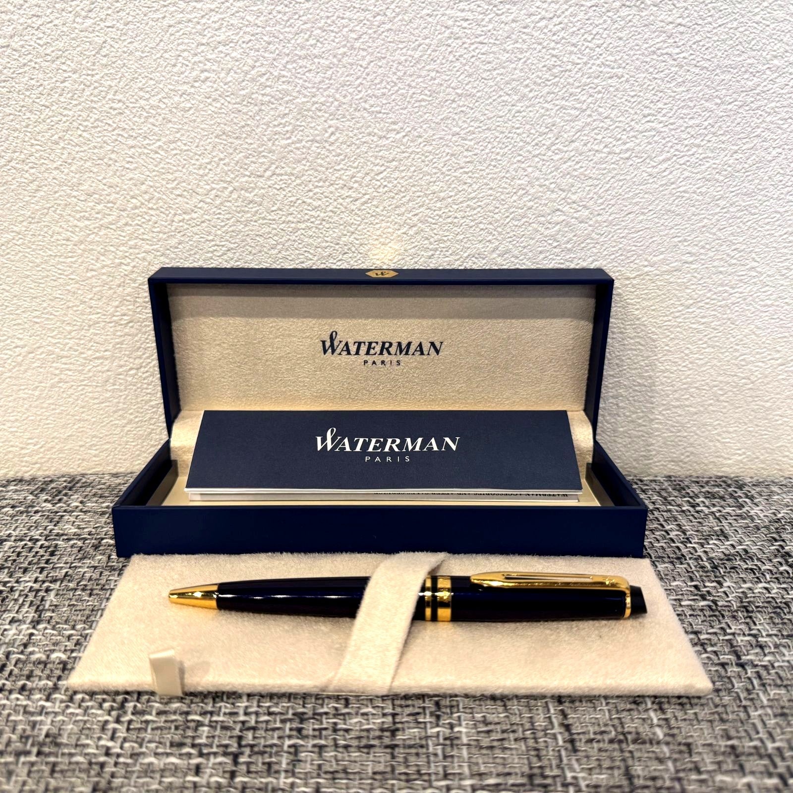 Waterman Paris Expert Essential ballpoint pen in Pullman Blue GT with gold trim shown on white background