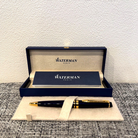 Waterman Paris Expert Essential ballpoint pen in Pullman Blue GT with gold trim shown on white background