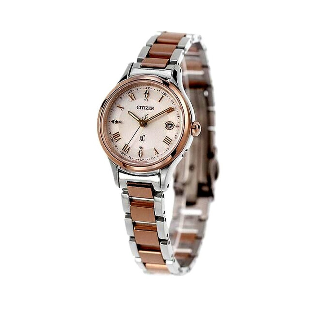 Citizen xC ladies watch ES9496-64W with silver beige dial and pink gold super titanium band
