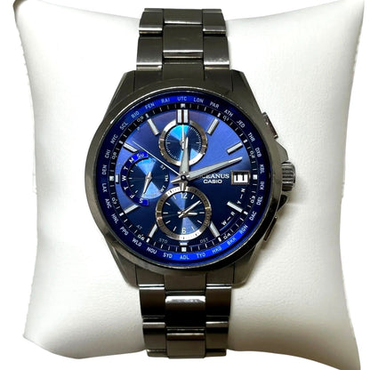 Casio OCW-T2600 2A2JF silver and blue radio solar wristwatch with box and tags