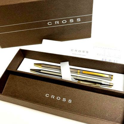 Cross Ballpoint Pen Set two pieces silver and gold with one inked and one inkless pens in box