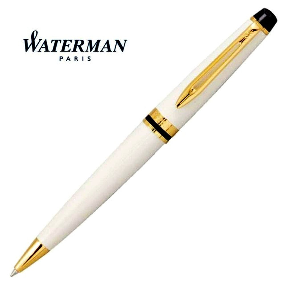 Waterman Expert Essential Ivory GT ballpoint pen with brass body and 23 carat gold plated trim