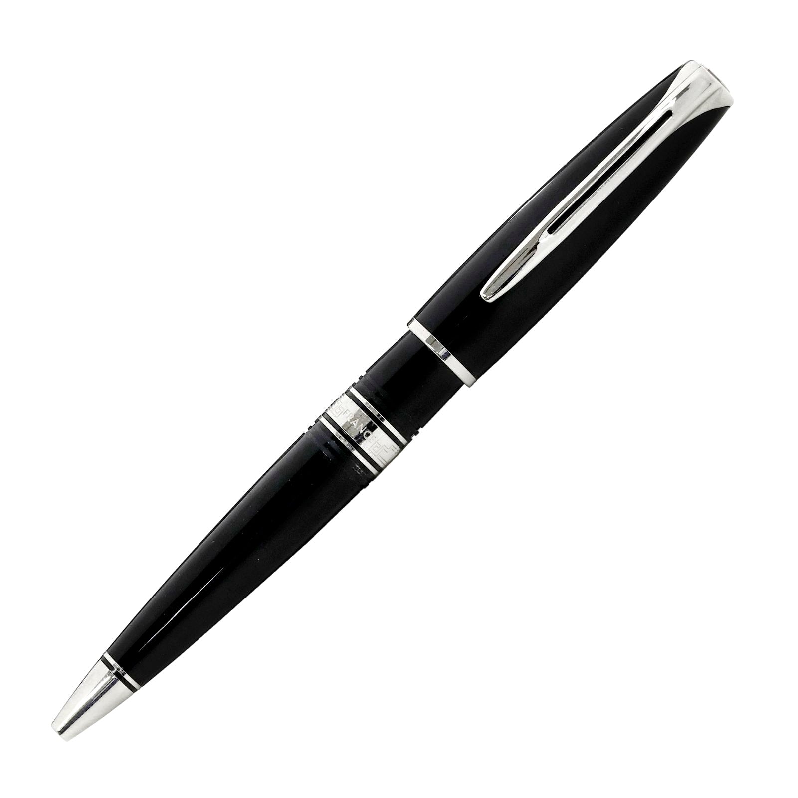 WATERMAN Charlston Ballpoint Pen in black ebonite with chrome trim, 137mm length, elegant design