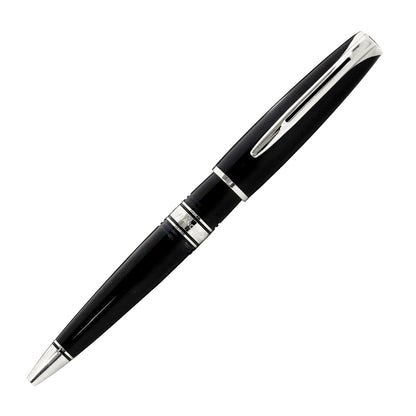 WATERMAN Charlston Ballpoint Pen in black ebonite with chrome trim, 137mm length, elegant design