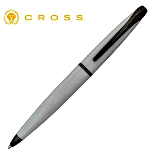CROSS ATX 882-43 ballpoint pen with brushed chrome finish and polished black clip on a white background