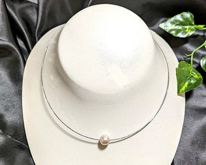 Yamato Akoya Pearl Omega Pearl Push Necklace with 9.5-10 mm white round pearls and thick lacquered wrap