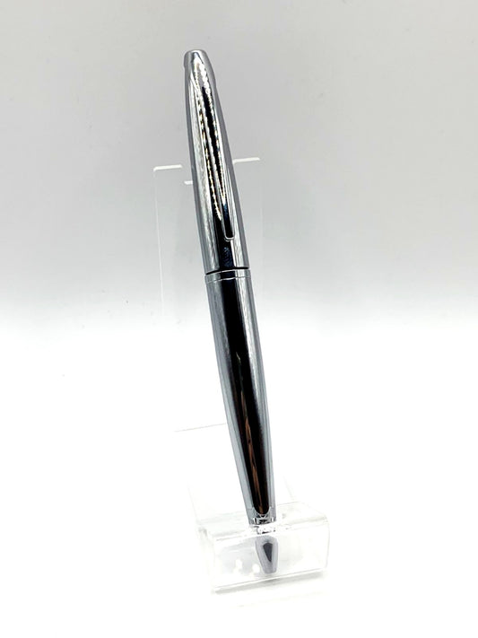 Law Kuro Ballpoint Pen Karei Pure Chrome with slim 127mm silver barrel on white background