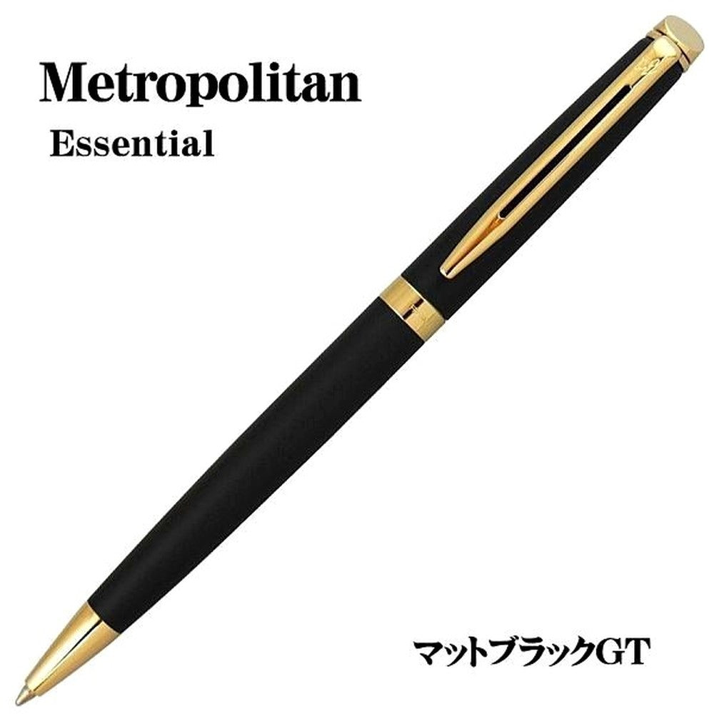 WATERMAN Paris Metropolitan Essential Matte Black GT ballpoint pen with matte black barrel and gold trim