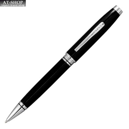 Cross Coventry NAT0662-6 black lacquer ballpoint pen with silver accents, closed and open views
