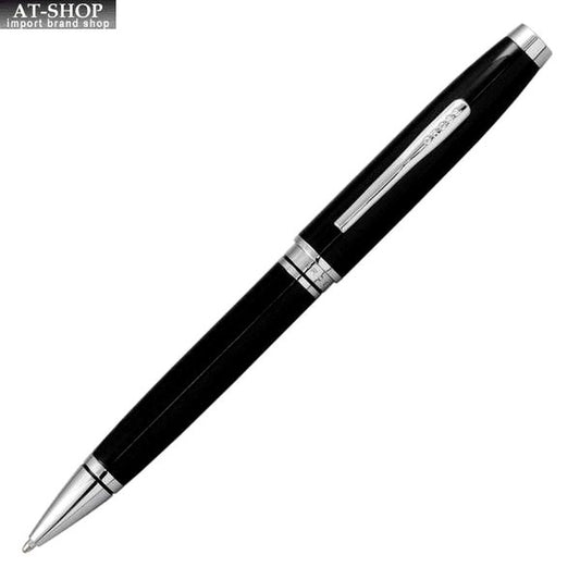Cross Coventry NAT0662-6 black lacquer ballpoint pen with silver accents, closed and open views