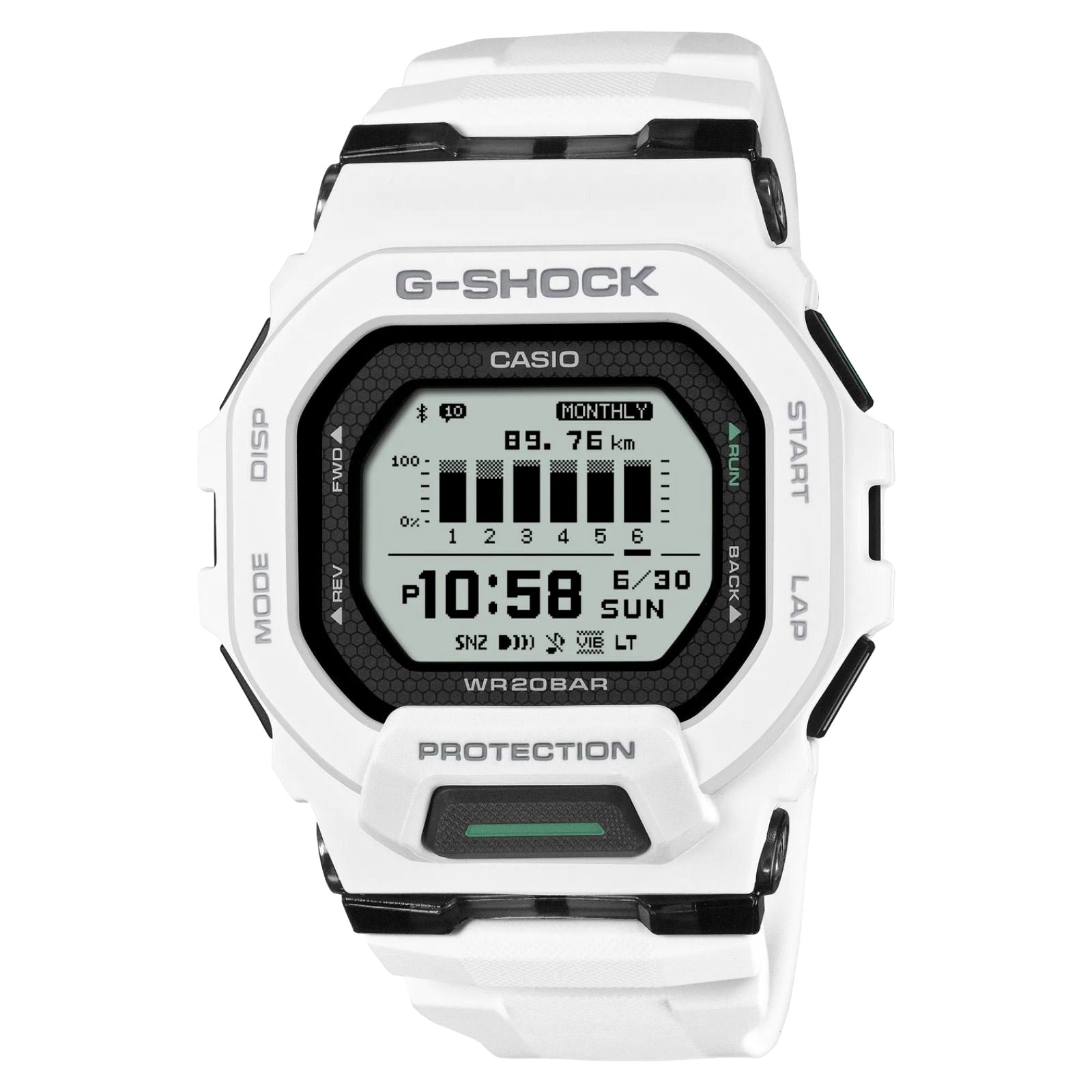Casio G-Shock GBD-200-7JF white sport watch with resin band and Bluetooth connectivity