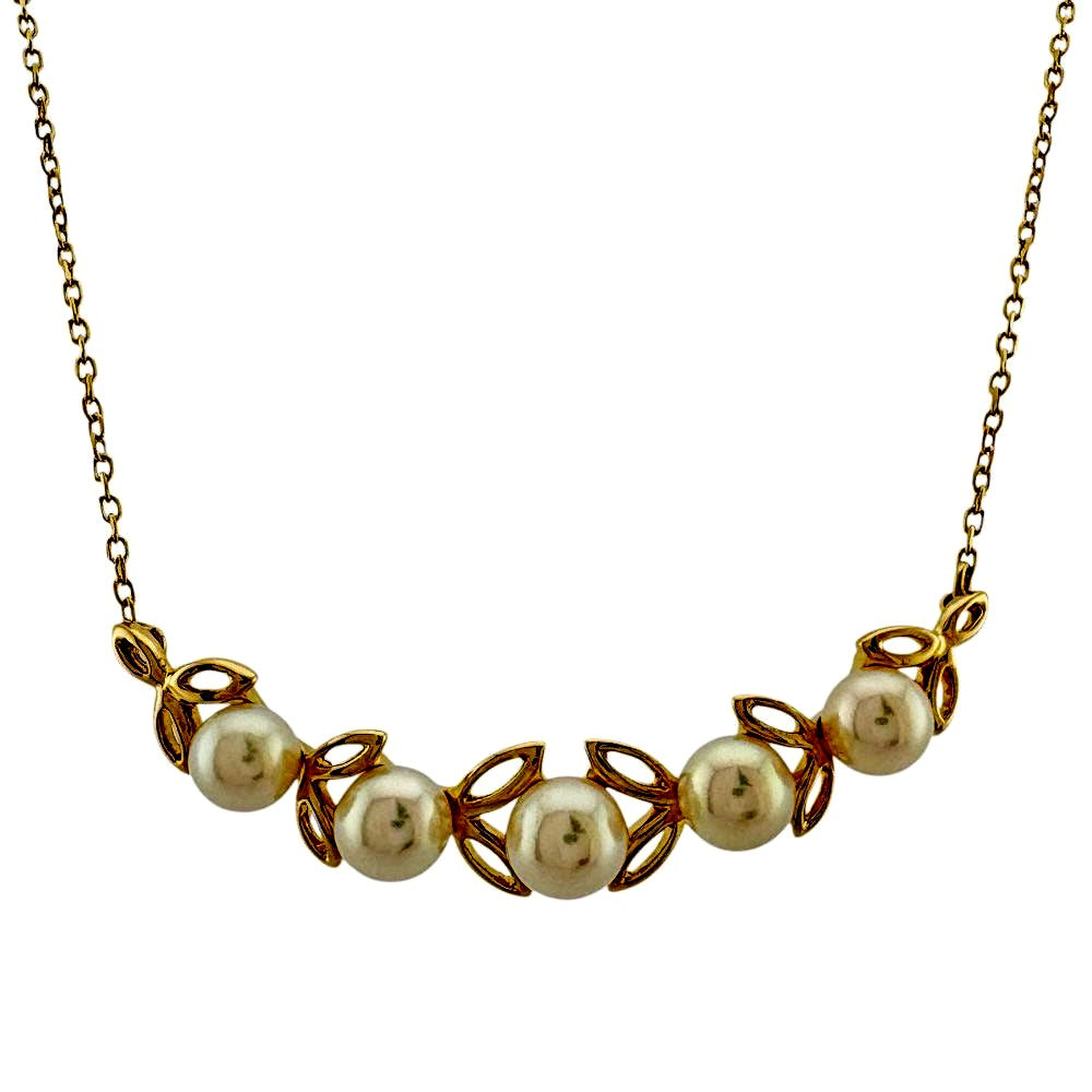 Mikimoto 18K yellow gold necklace with a single Akoya pearl for ladies, weighing 5.8g