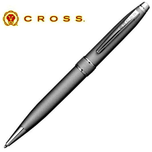 Cross Stratford Satin Chrome Ballpoint Pen with brass base and satin chrome finish, twist mechanism