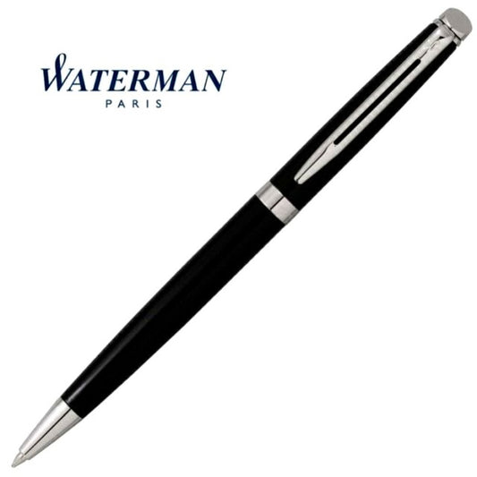 Waterman Metropolitan Essential Black CT ballpoint pen with chrome trim shown on white background