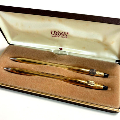 Cross gold color ballpoint pen and mechanical pencil 2-piece set with case Japan import