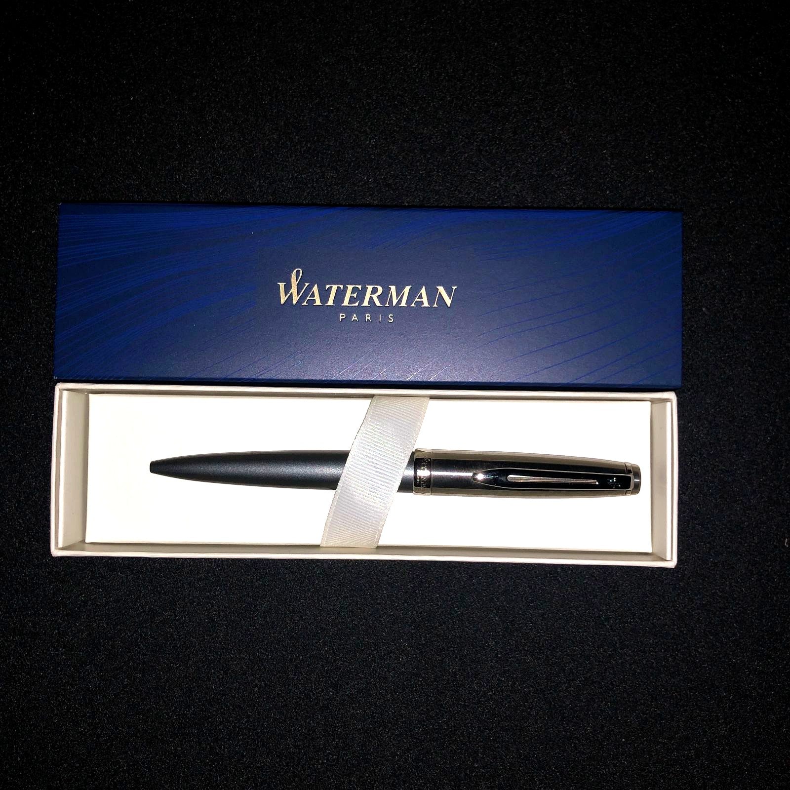 Waterman Emblem Deluxe Gray CT ballpoint pen with premium resin body and palladium trim
