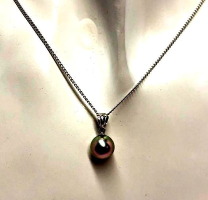 SV925 silver necklace with single 8mm round blue gray Akoya pearl on 40cm chain