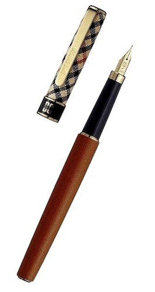 Daks House Check Cross Leather Fountain Pen with fine nib in black leather finish, brand new