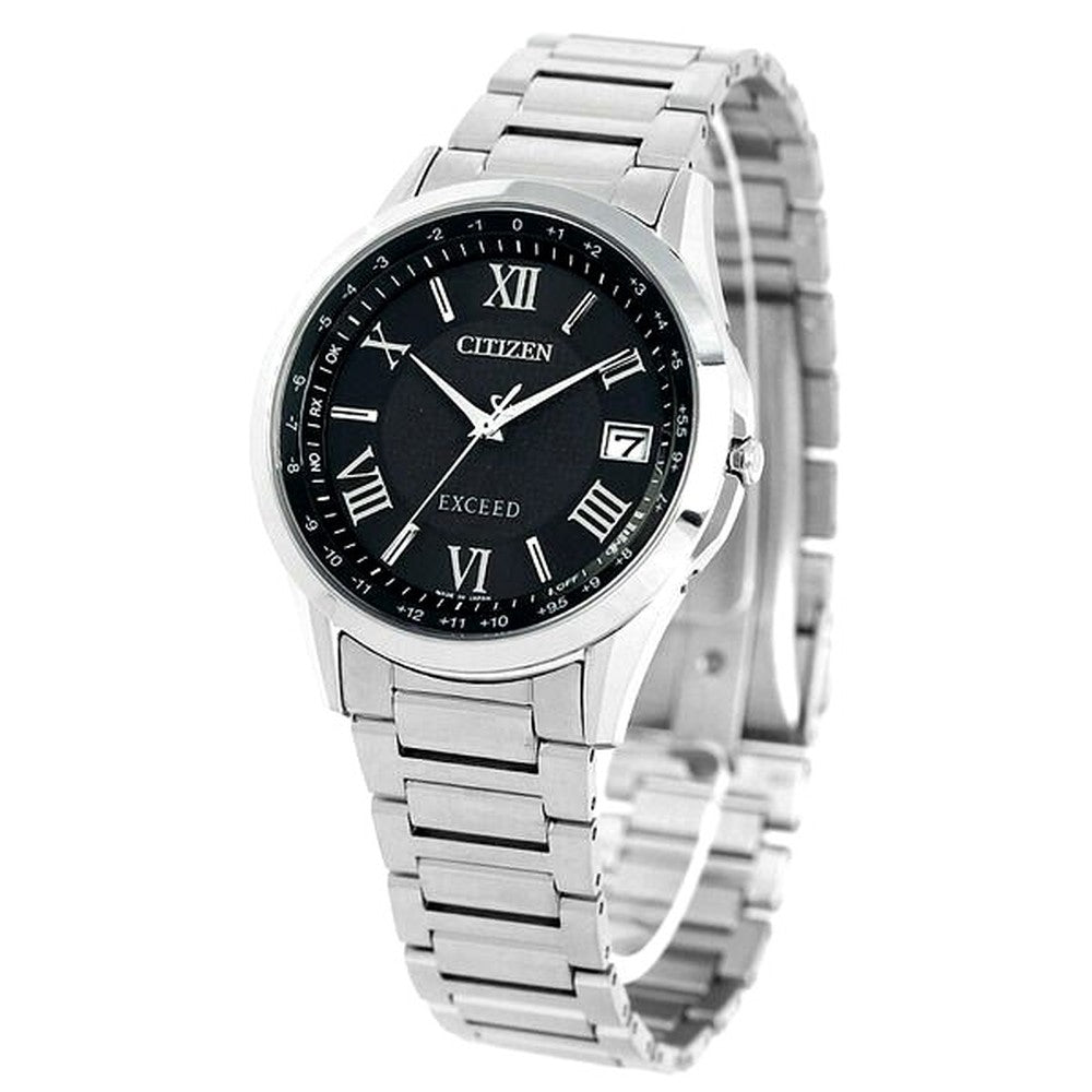Citizen Exceed Radio-Controlled Solar Watch CB1110-61E with black dial and silver super titanium band