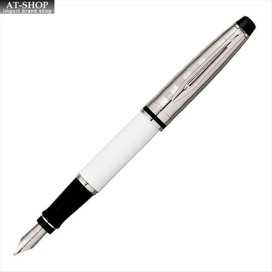 WATERMAN Expert DX White CT Fountain Pen with fine nib and silver trim, 153mm length, shown uncapped