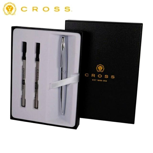 Cross ATX885-2 Pure Chrome Selector Tip Rollerball Pen with gift box and refill set