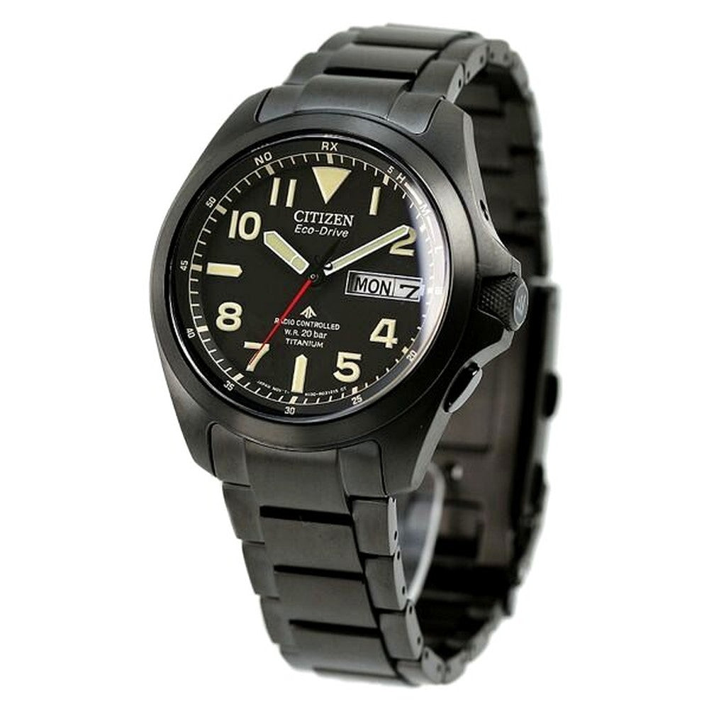 Citizen Promaster Land Eco-Drive radio-controlled watch AT6085-50E with black dial and super titanium black band