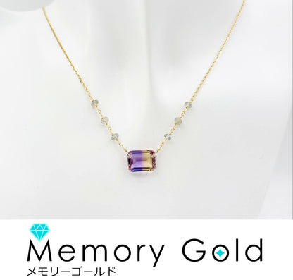 Agate K10YG gold necklace with amethyst and labradorite gemstones, two-tone bicolor design, 45 cm chain