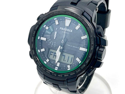 Casio Pro Trek PRW-S6100Y-1JF triple sensor watch with black band and digital-analog display