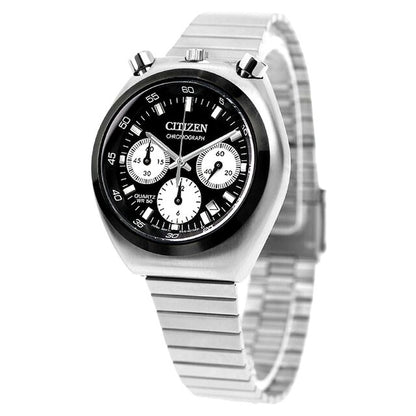 Citizen Tuno Chrono Watch AN3660-81E with black dial and silver stainless steel slide band