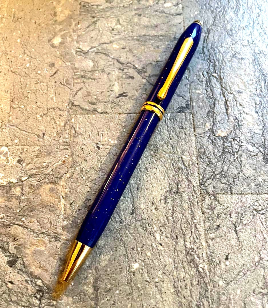 Cross Townsense ballpoint pen with lapis lazuli body and gold leaf accents featuring twist mechanism
