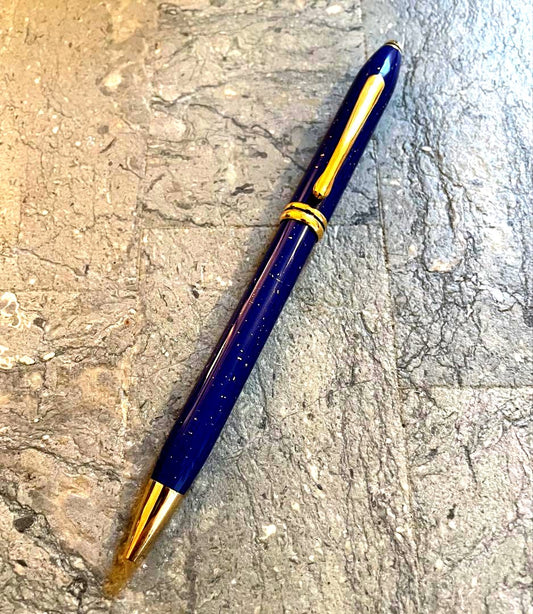 Cross Townsense ballpoint pen with lapis lazuli body and gold leaf accents featuring twist mechanism