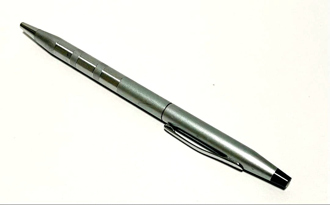 Silver Cross ballpoint pen with rotation style and black ink, minor scratches, Japan import