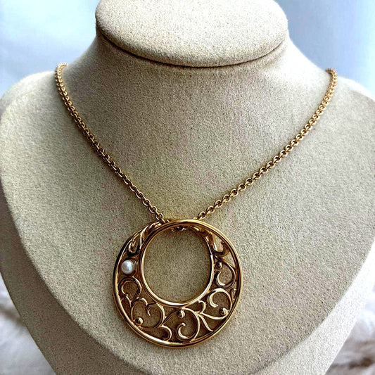MIKIMOTO Gold Color Pearl Necklace 67 cm length model #4182 displayed on white background