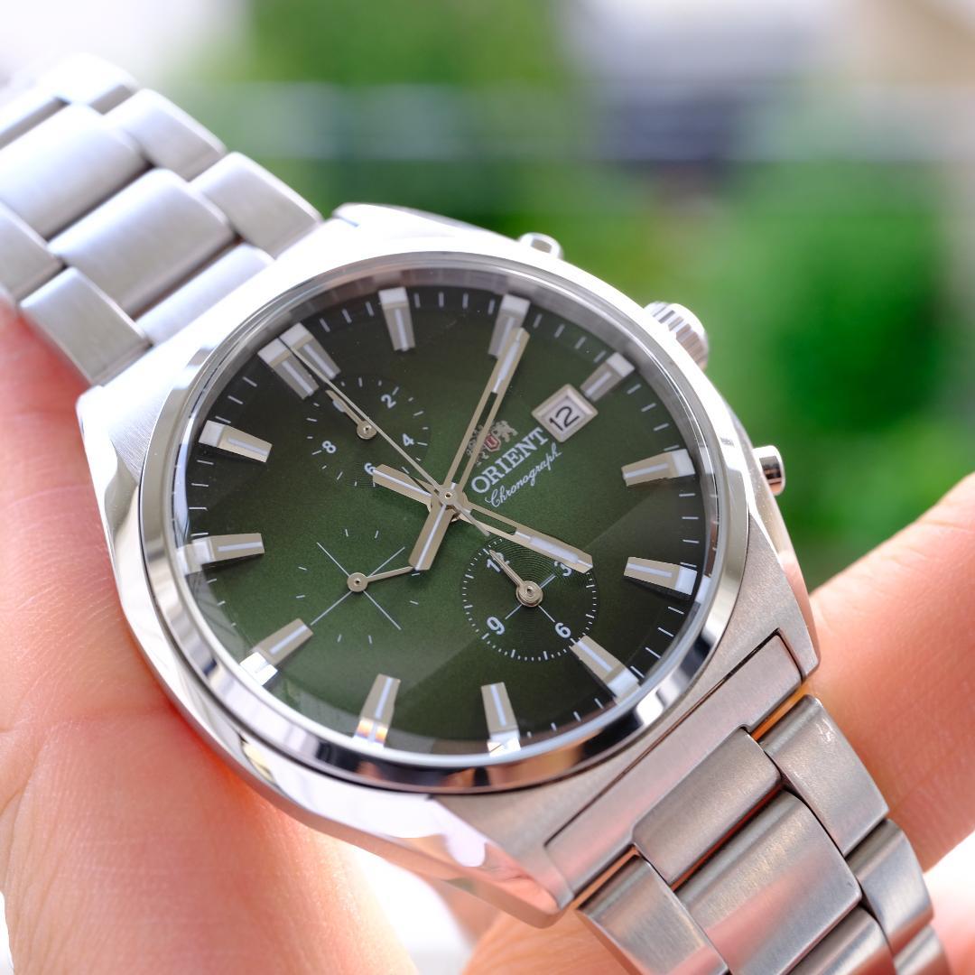 ORIENT Chronograph カットグラス グリーン Quartz Men's Watch — Japanese