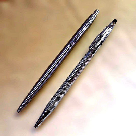 Parker Classic Century and Cross ballpoint pens set with black and blue ink, twist and click mechanisms