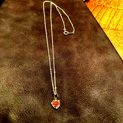 agete silver necklace with adjustable 45cm chain and charm with 4 stones including red and diamond-like stones