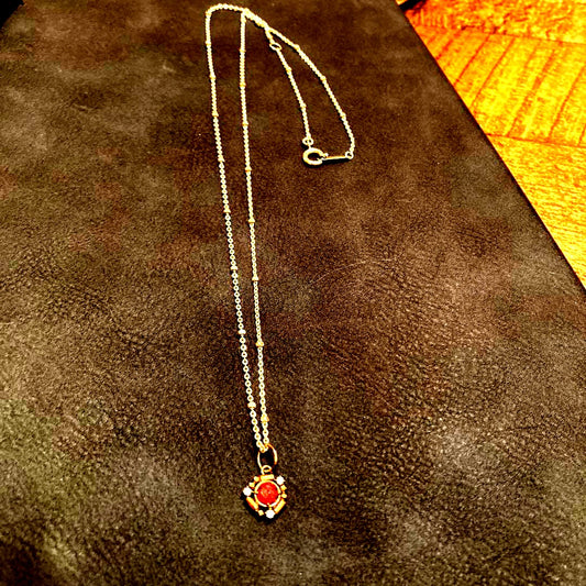 agete silver necklace with adjustable 45cm chain and charm with 4 stones including red and diamond-like stones