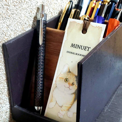 Katsuragawa 0.5mm mechanical pencil with black Couro Cabanas leather and brown hand-sewn stitches