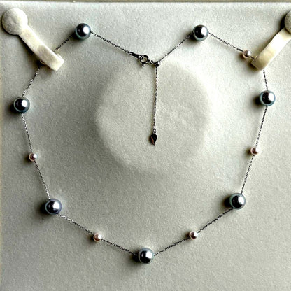 Akoya Pearl K18 Station Necklace featuring 8-8.5mm baroque and 4-4.5mm baby pearls on a 40-45cm gold chain
