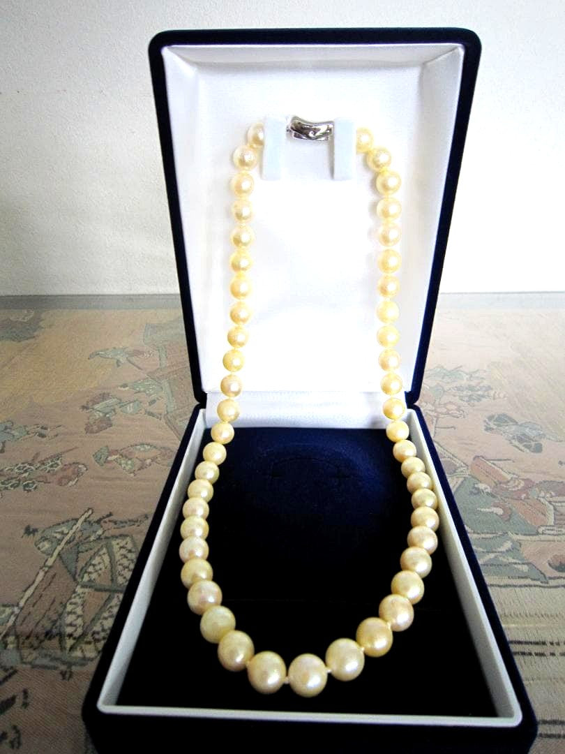 Aqua Pearl genuine light gold pearl necklace 44.5 cm with silver clasp and 7.9-8.5 mm pearls