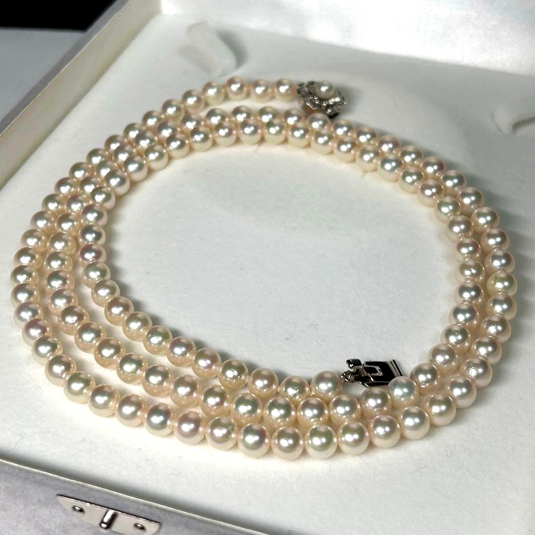 Shine Bright Akoya Pearl 2-Strand Necklace with 6.87mm pearls, 82.5cm length, displayed on white background
