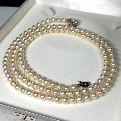 Shine Bright Akoya Pearl 2-Strand Necklace with 6.87mm pearls, 82.5cm length, displayed on white background